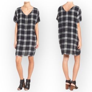 Madewell Zip Front V-Neck Oversized Black White Plaid Shift Dress   Size Medium